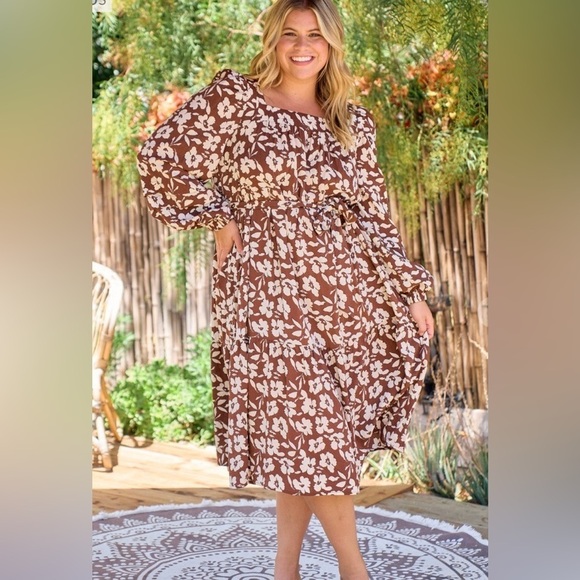 Hailey & Co. Dresses & Skirts - Hailey & Co. Chocolate Brown Long Sleeve Floral Dress Size 1X